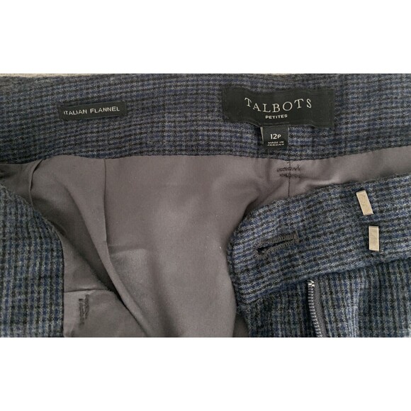 Talbots Italian Flannel Cropped Pants Cuffed Gray Blue Black Plaid 12P Wide Leg - Picture 7 of 11